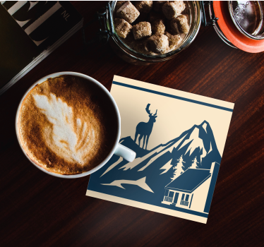 Vintage untersetzer mit bergszene und hirsch - TenStickers
