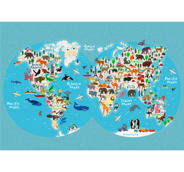 Poster Weltkarte mit Tieren - TenStickers