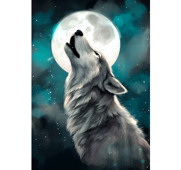 Poster heulender Wolf Vollmond - TenStickers
