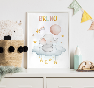 Poster Kinderzimmer Elefant auf einer Wolke - TenStickers
