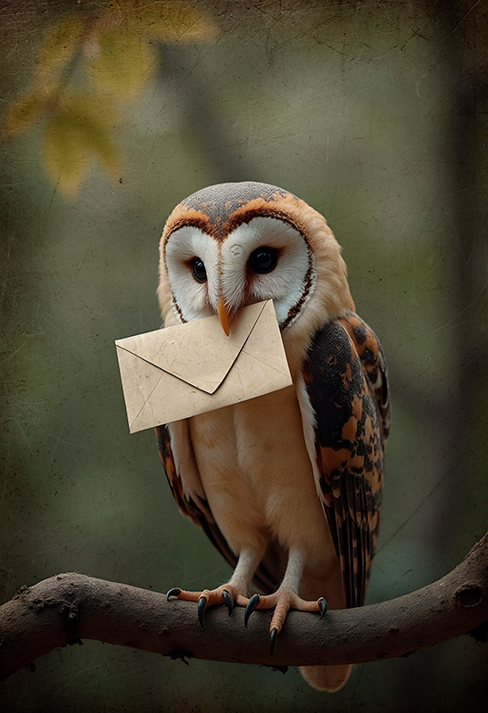 realistisches Fotoposter eule mit einem brief - TenStickers