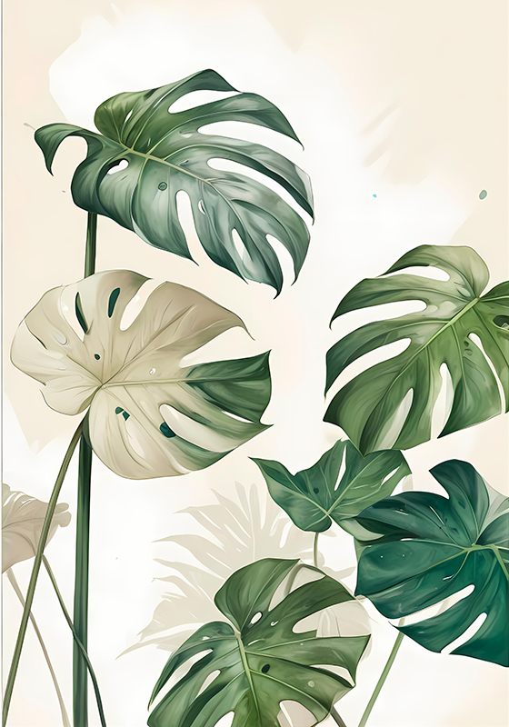 Poster künstlerische Zeichnung monstera-blätter - TenStickers