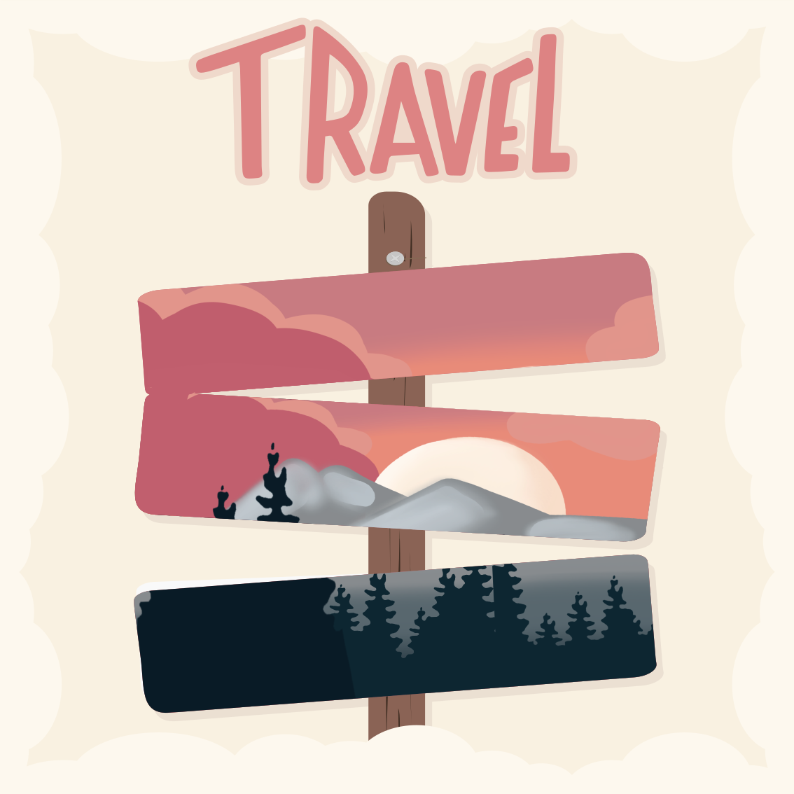 Poster wohnzimmer reiseillustration mit verkehrsschildern - TenStickers