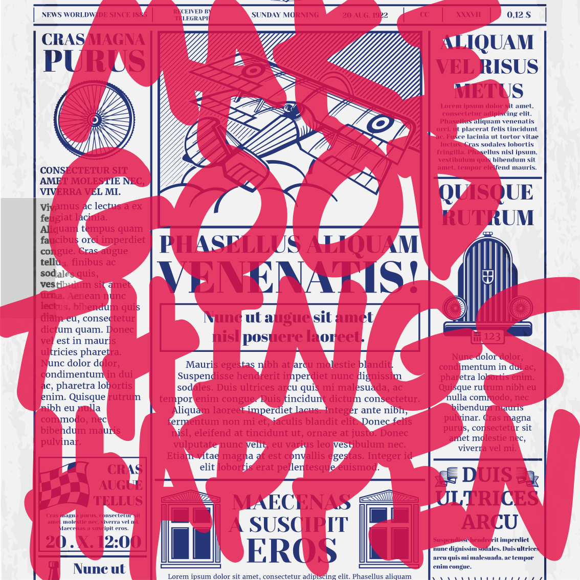 Poster wohnzimmer gute dinge geschehen retro design - TenStickers