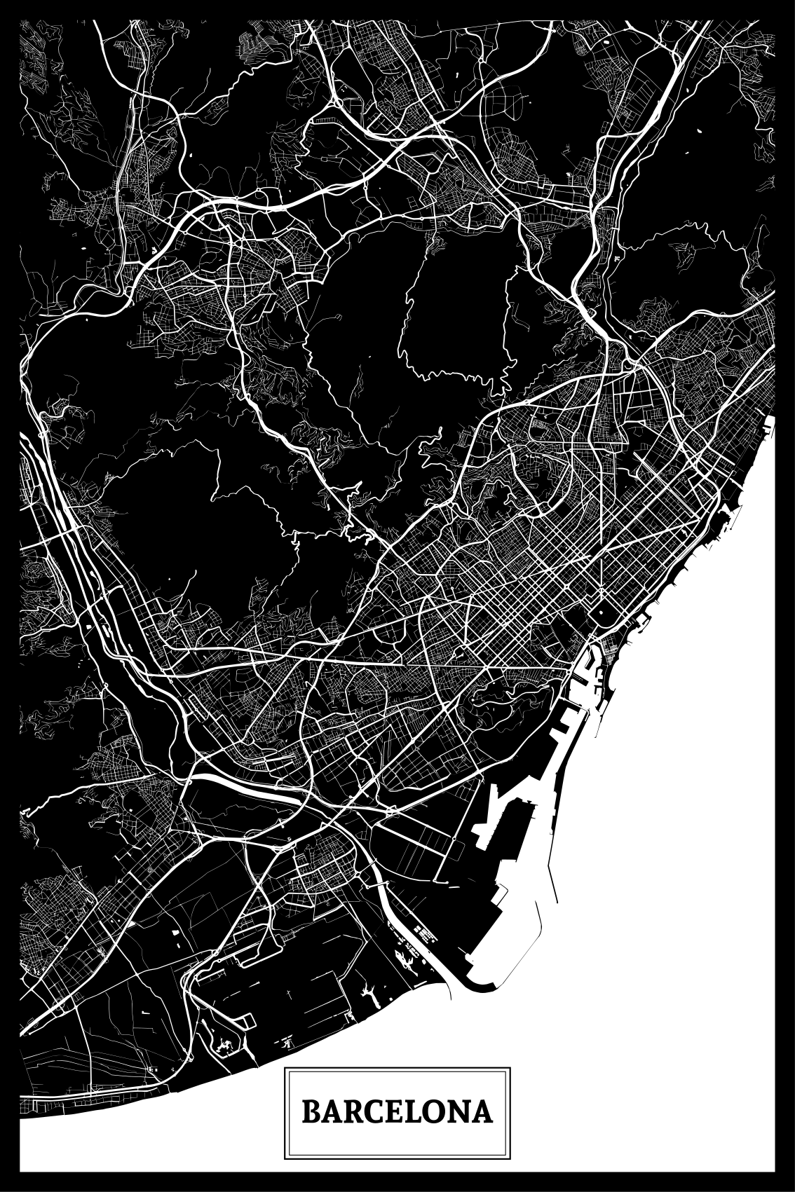 Poster wohnzimmer topografische karte barcelona - TenStickers