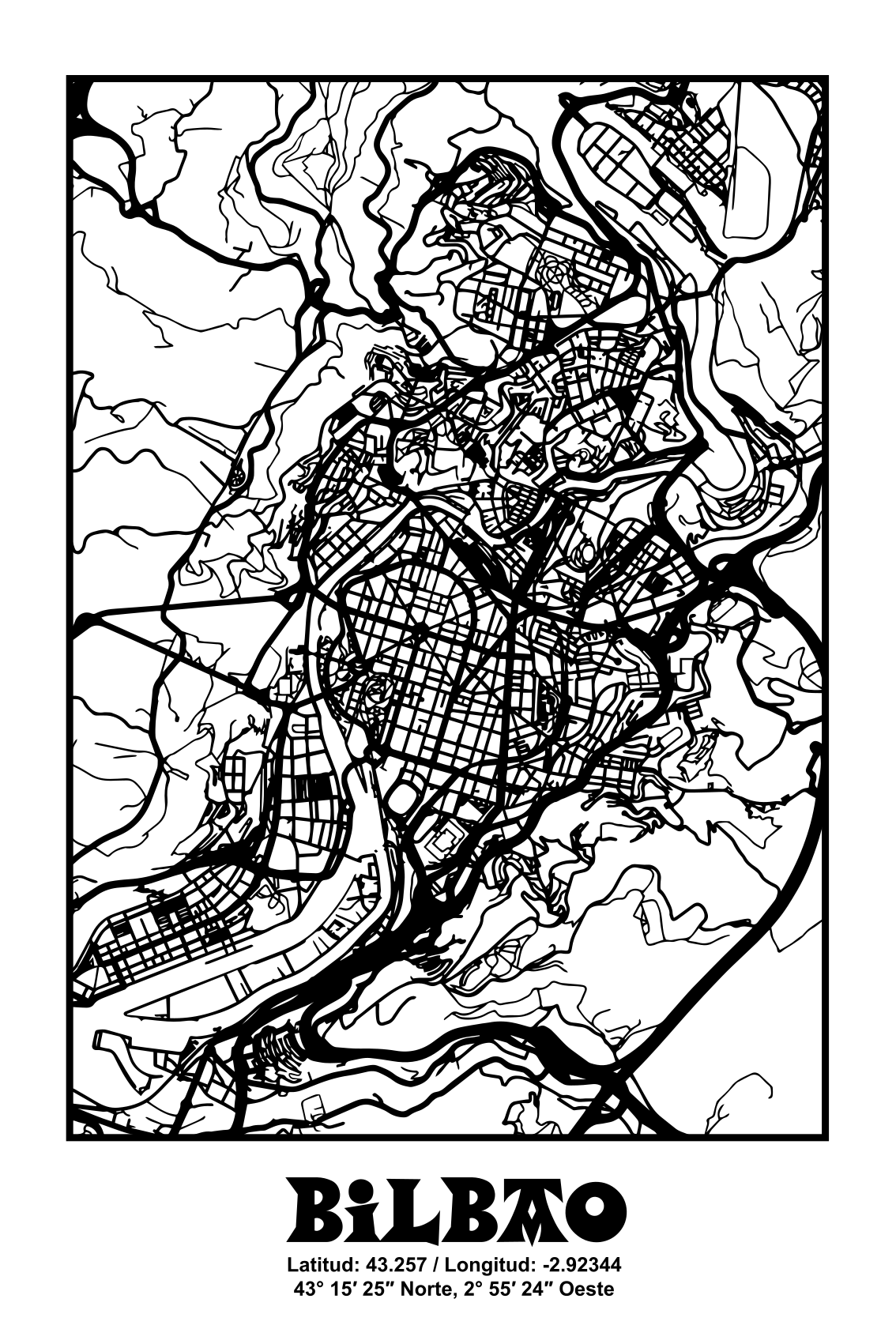 Poster wohnzimmer bilbao stadtplan - TenStickers