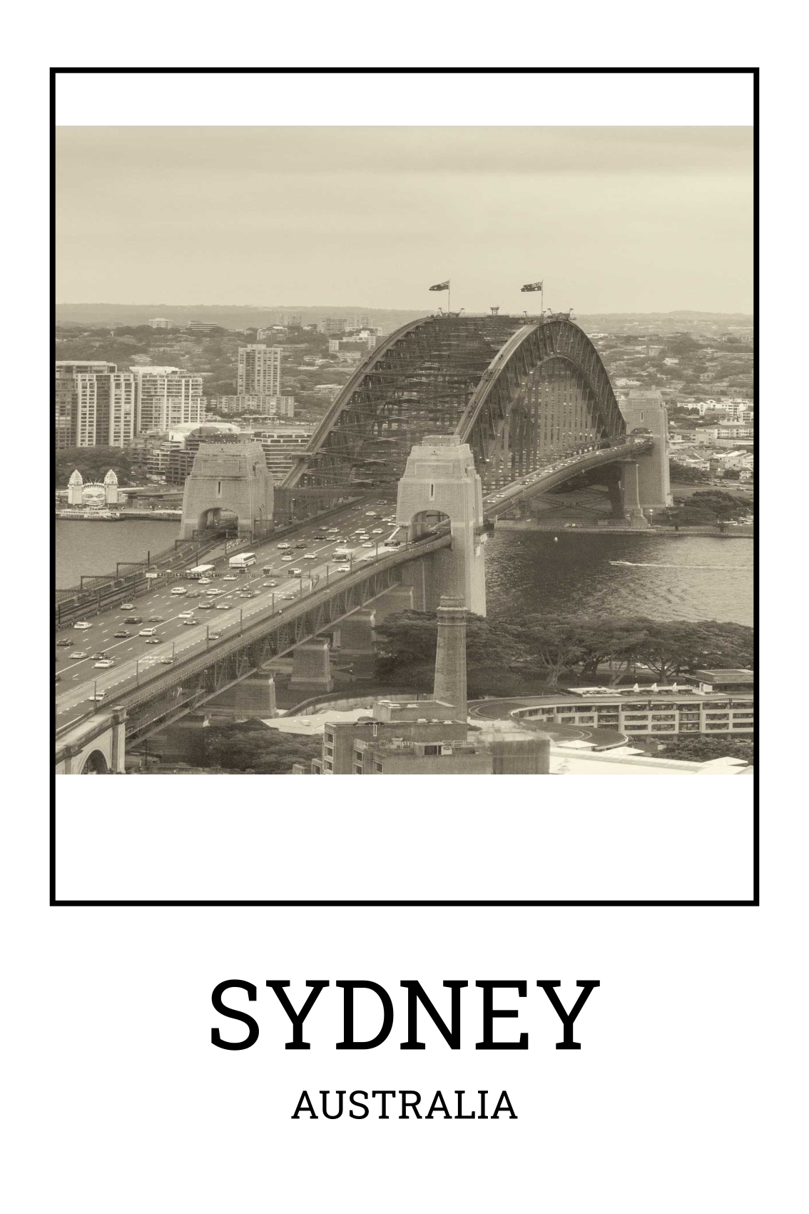 Poster wohnzimmer sydney in schwarzweiß - TenStickers