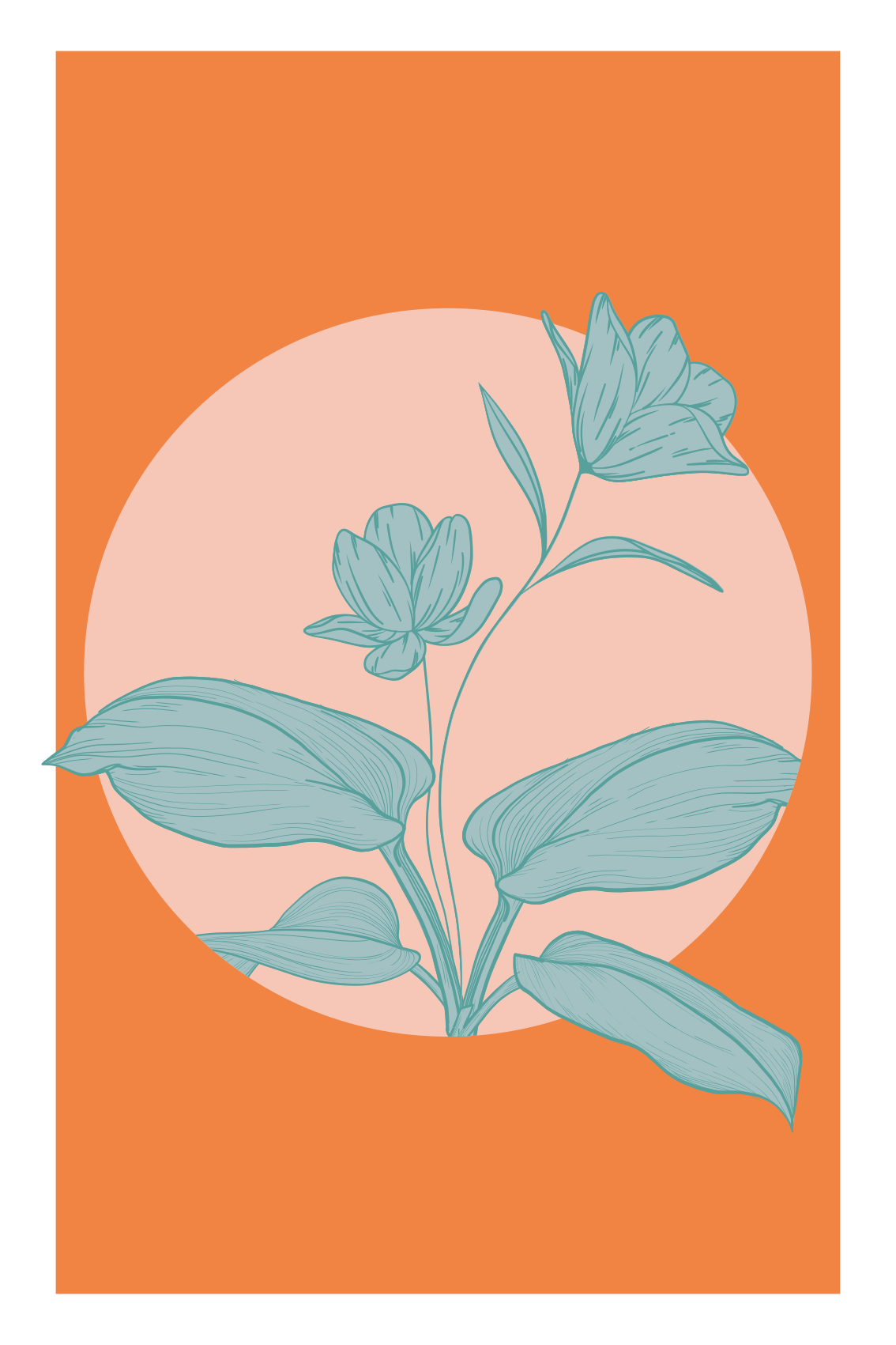 Poster wohnzimmer blaue blumen auf orangen formen - TenStickers