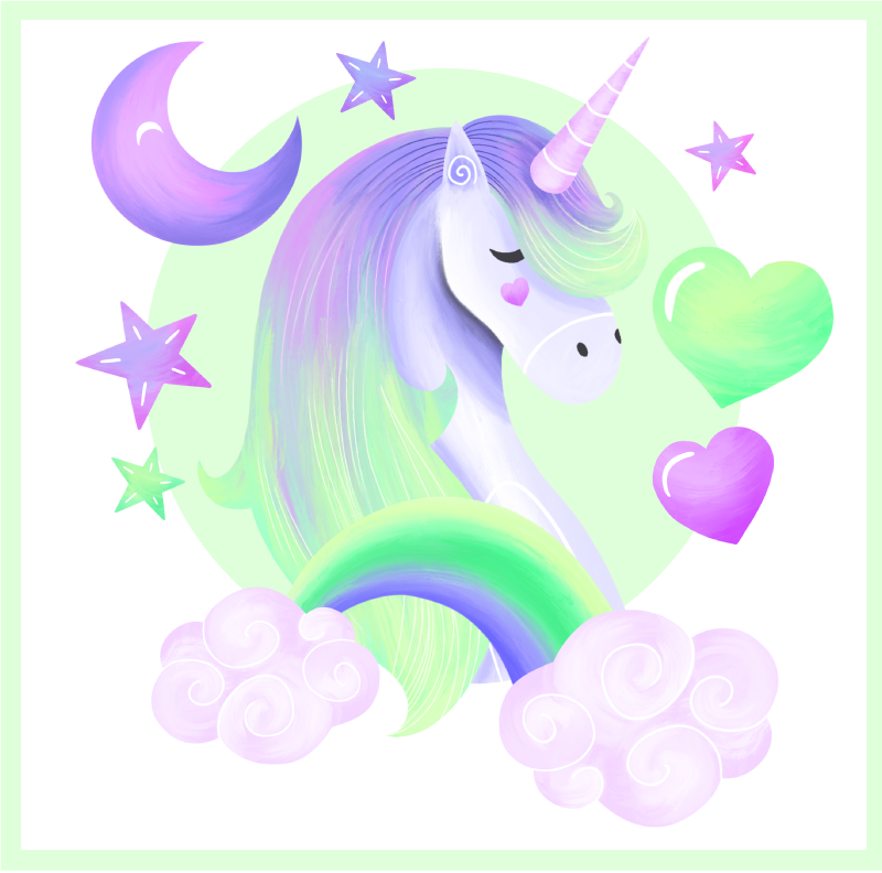 Poster kinderzimmer einhorn in blau und grün - TenStickers