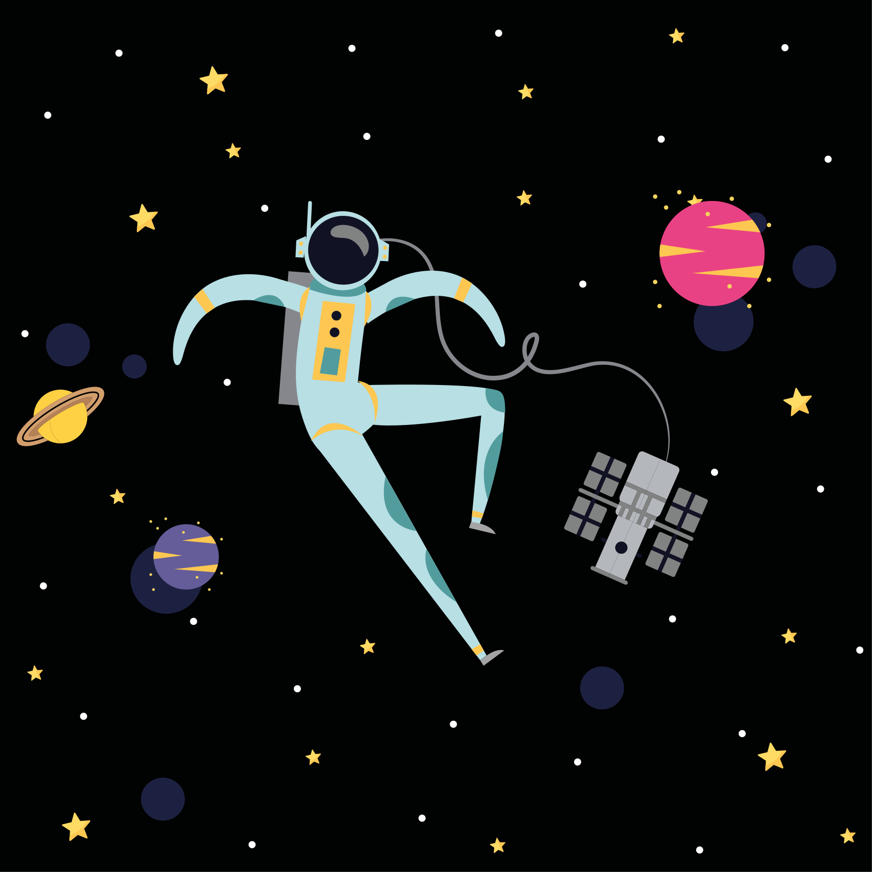 Poster kinderzimmer mit schwebendem astronauten cartoon - TenStickers