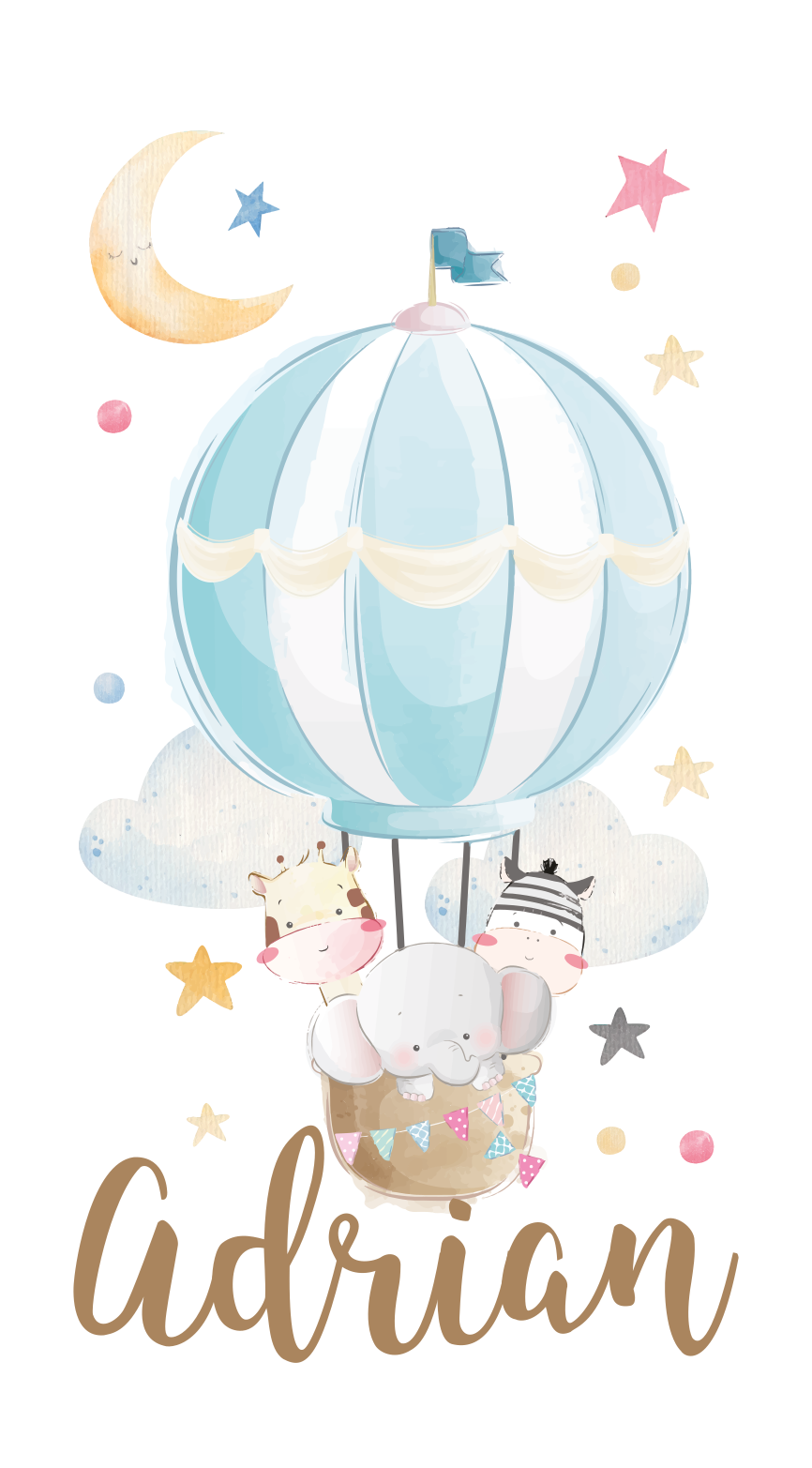 Poster kinderzimmer drei tiere auf ballons mit sternen und wolken - TenStickers