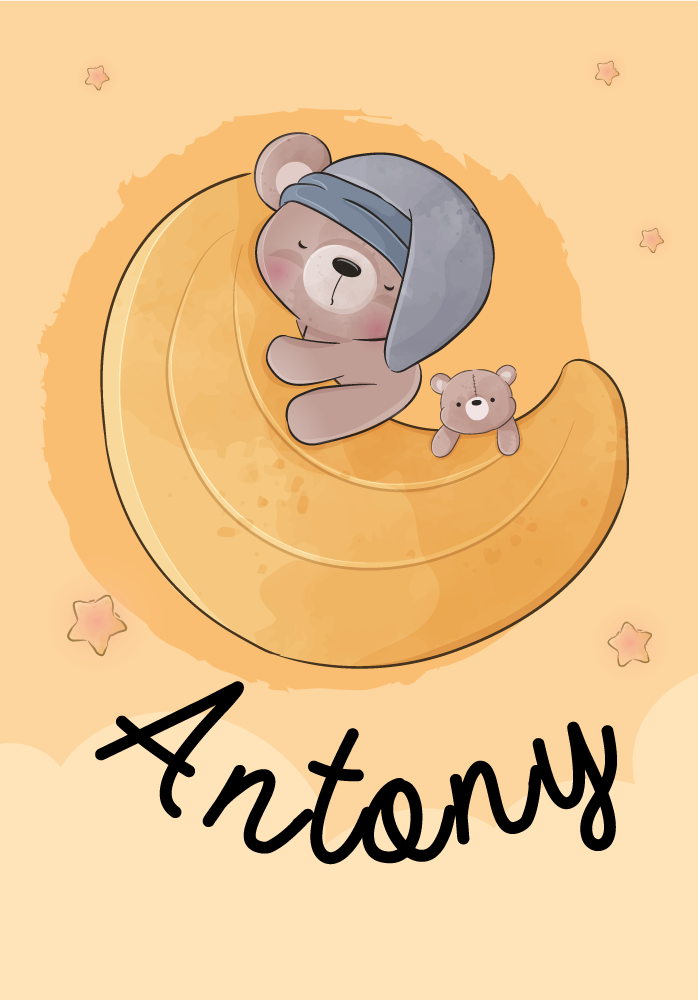 Poster kinderzimmer teddy mit sternen umgeben - TenStickers