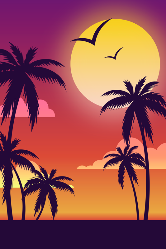 Poster landschaft 70er jahre sonnenuntergang vertikal - TenStickers