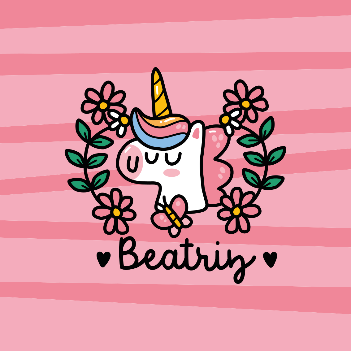 Personalisierte poster mit niedlichem einhorn und blumen - TenStickers