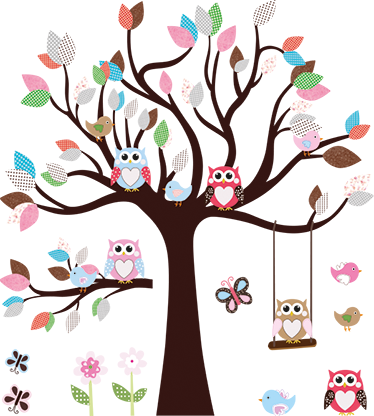 Poster baum mit eulen im kinderzimmerbaum - TenStickers