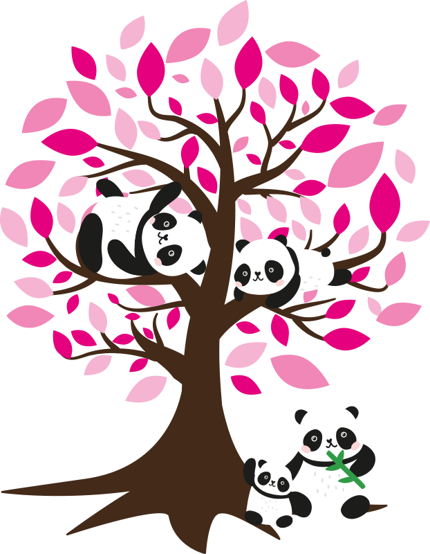 Poster baum wandsticker mit pandakids - TenStickers