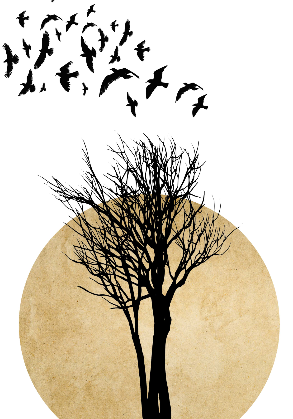 Poster baum vogelsilhouette mit Ästen - TenStickers
