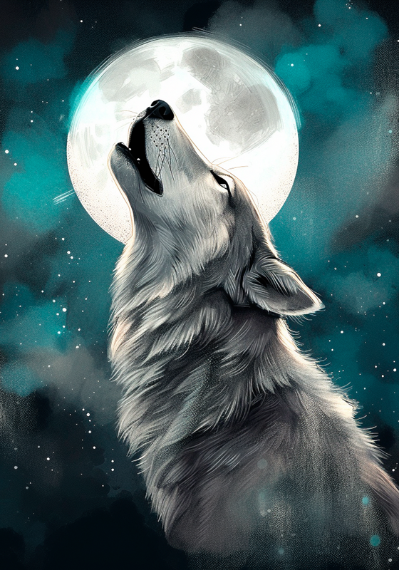 Poster heulender Wolf Vollmond - TenStickers