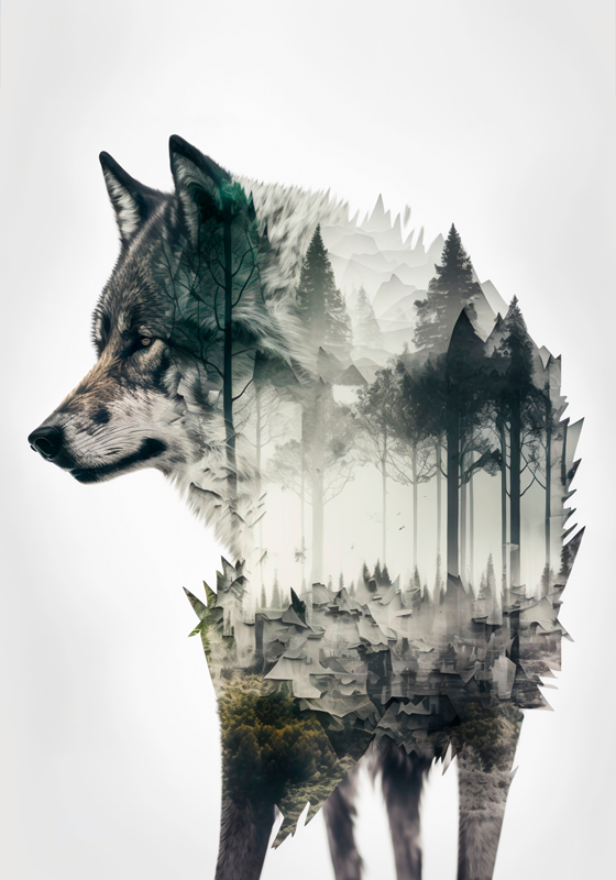 Poster Sonstige Tiere wolf Doppel Belichtung - TenStickers