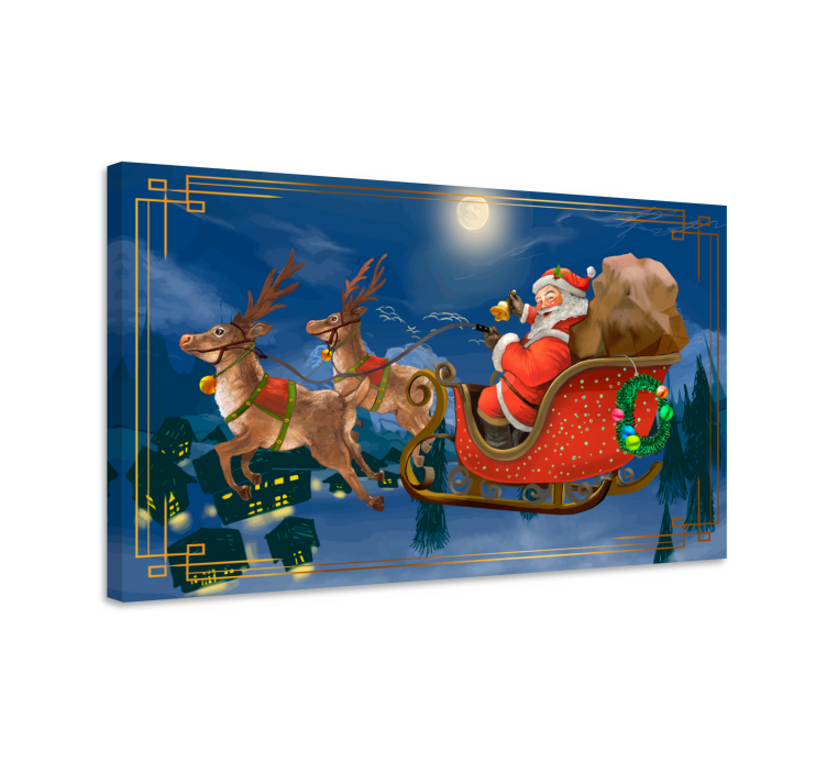 3d leinwandbild weihnachtsmanns fröhlicher schlitten - TenStickers