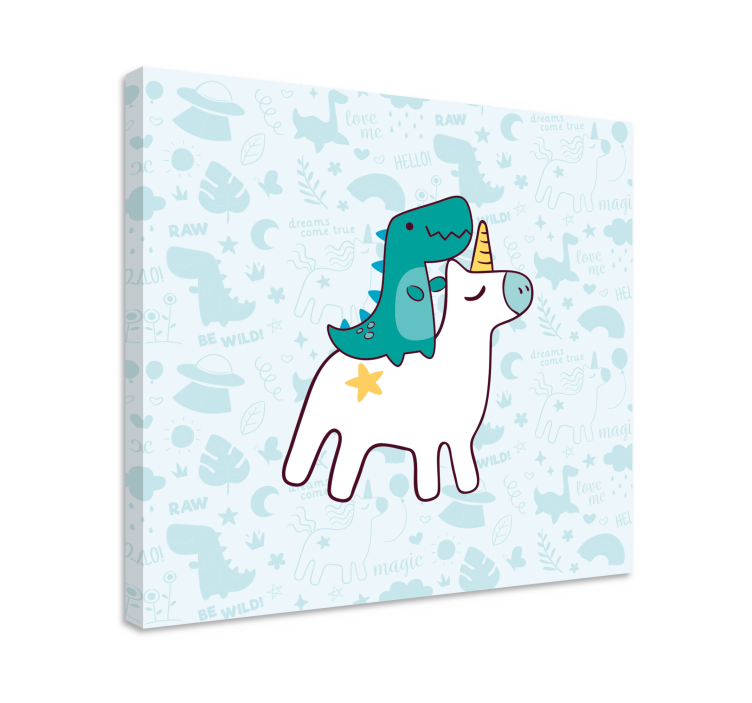 Einhorn wandbild mit dinosaurier reitend - TenStickers