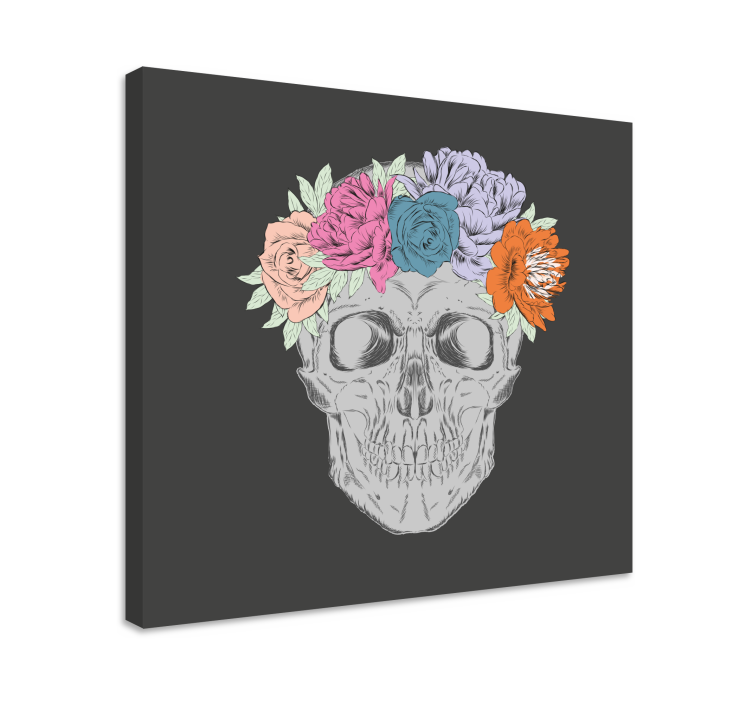Leinwandbild mit blumenarrangement totenkopf - TenStickers