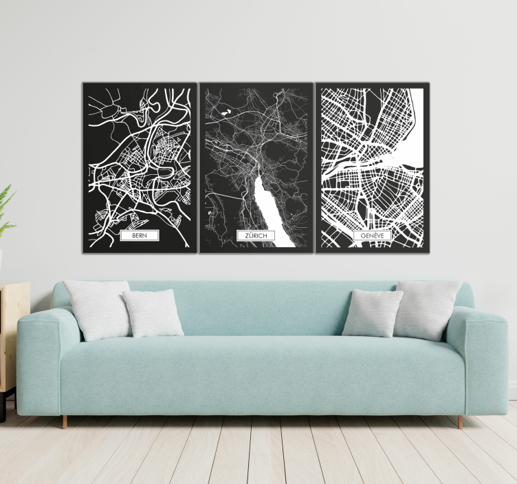 Leinwandbild Karte von Genf - TenStickers