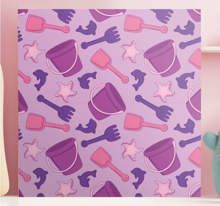 Leinwandbild kinder mit strandspielzeug-muster - TenStickers