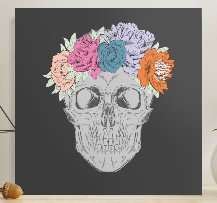 Leinwandbild mit blumenarrangement totenkopf - TenStickers