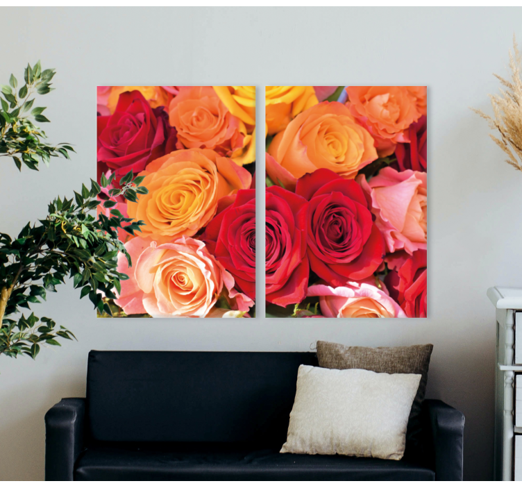 Leinwandbild Blume Orangerote und rosa rosen - TenStickers