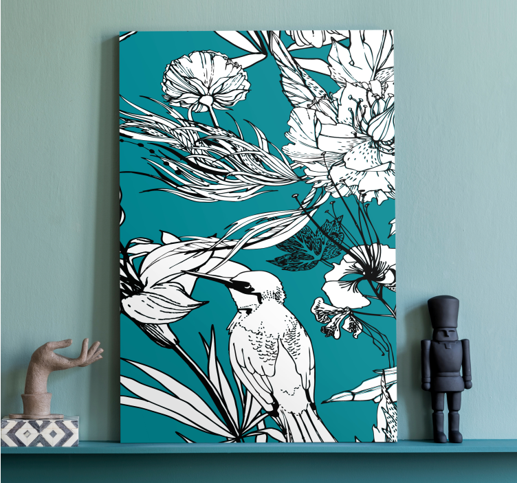 Leinwandbild Vogel zwischen blumen - TenStickers