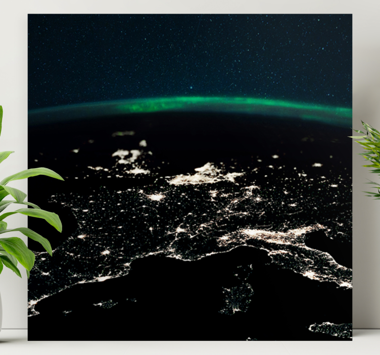 Weltkarte leinwand aus der luft bei nacht - TenStickers