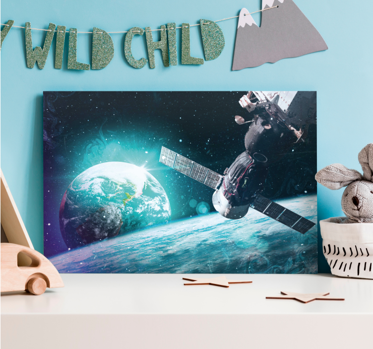 Weltkarte leinwand mit raumfahrtmotiv - TenStickers