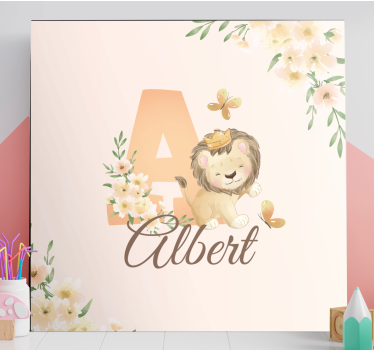 3d leinwandbild süßer löwe und blumen - TenStickers
