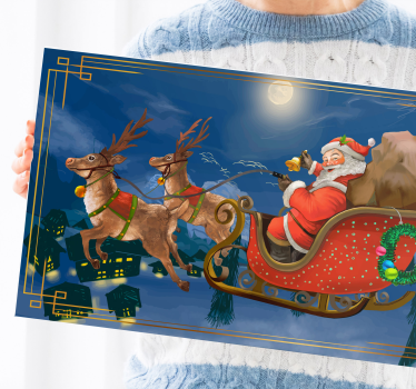 3d leinwandbild weihnachtsmanns fröhlicher schlitten - TenStickers