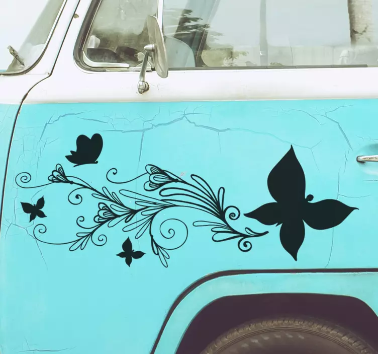 Autoaufkleber mit Blumen und Schmetterling - TenStickers