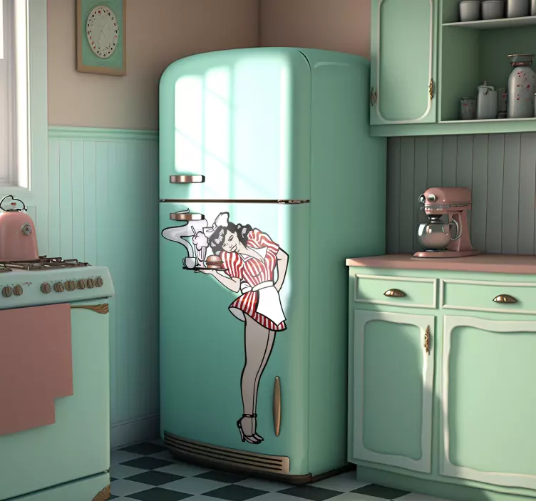 Retro Kellnerin Kühlschrank Folie - TenStickers
