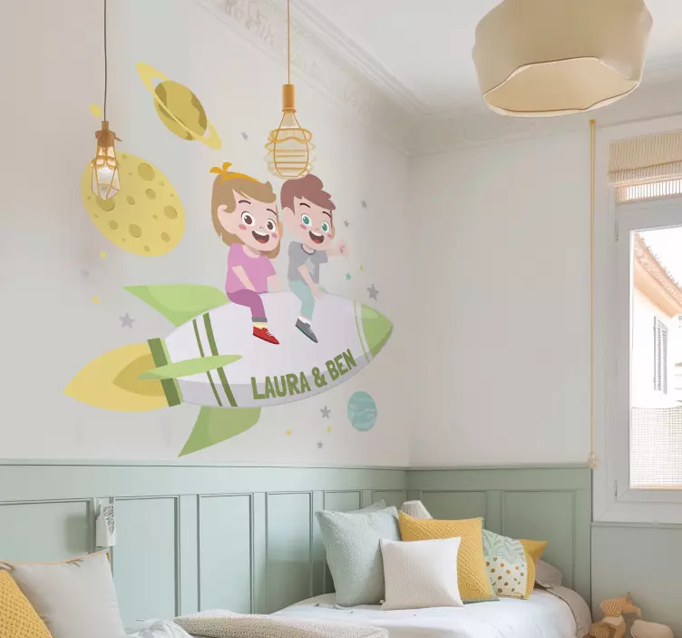 Wandtattoo weltall brüder auf einer rakete - TenStickers