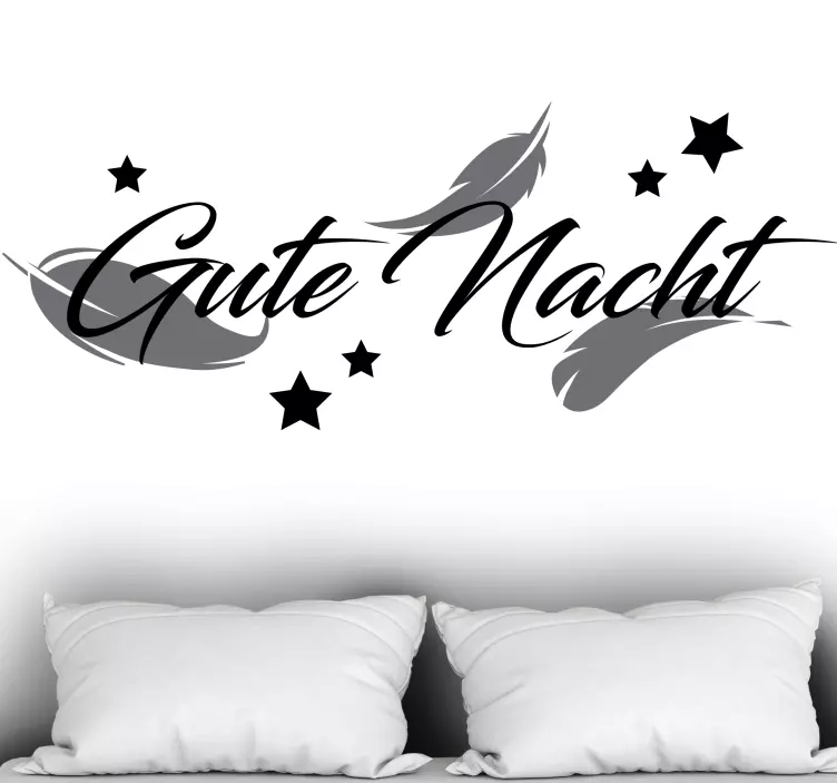 Wandtattoo Bett Gute-nacht-text mit sternen und federn - TenStickers