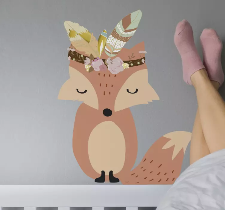 Wandtattoo Wildes Tier Fuchs mit boho-federn - TenStickers