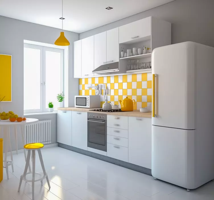 Wandtattoo Küche Fliesen Gelb Weiß - TenStickers