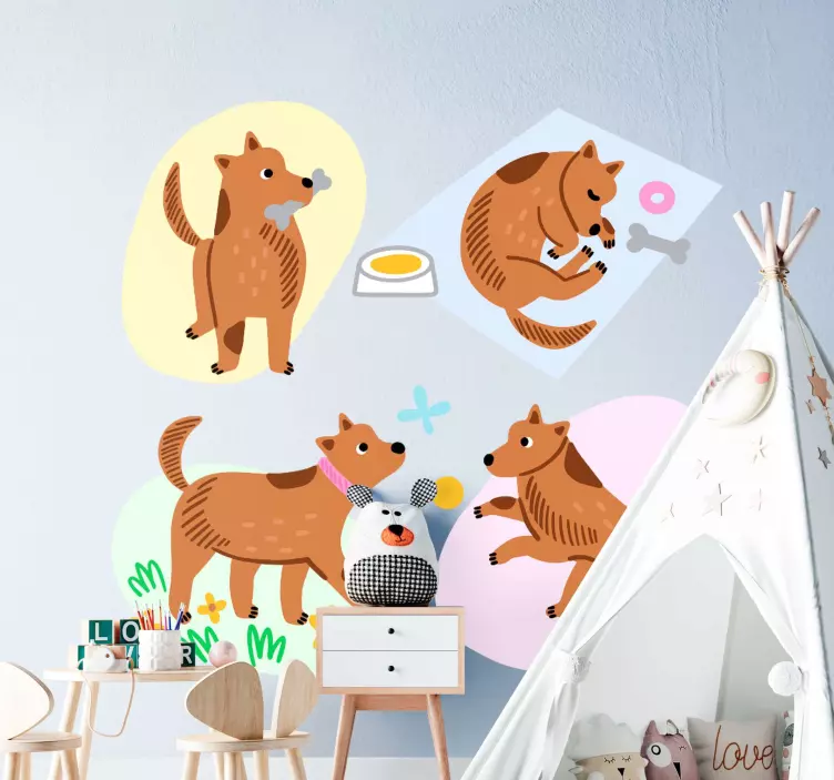 Katzen Sticker spielerische hundeaktivitäten - TenStickers