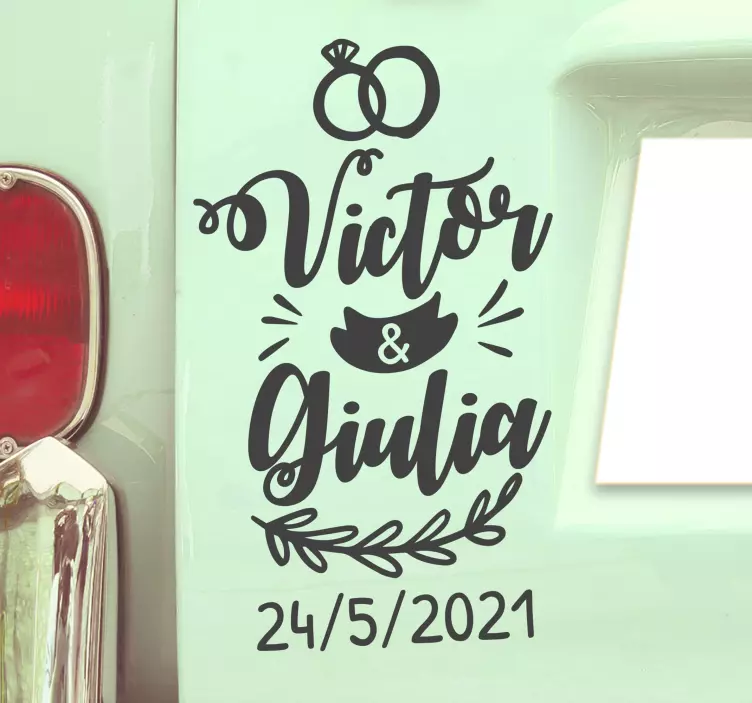 Süßer Autoaufkleber Hochzeit personalisierbar - TenStickers