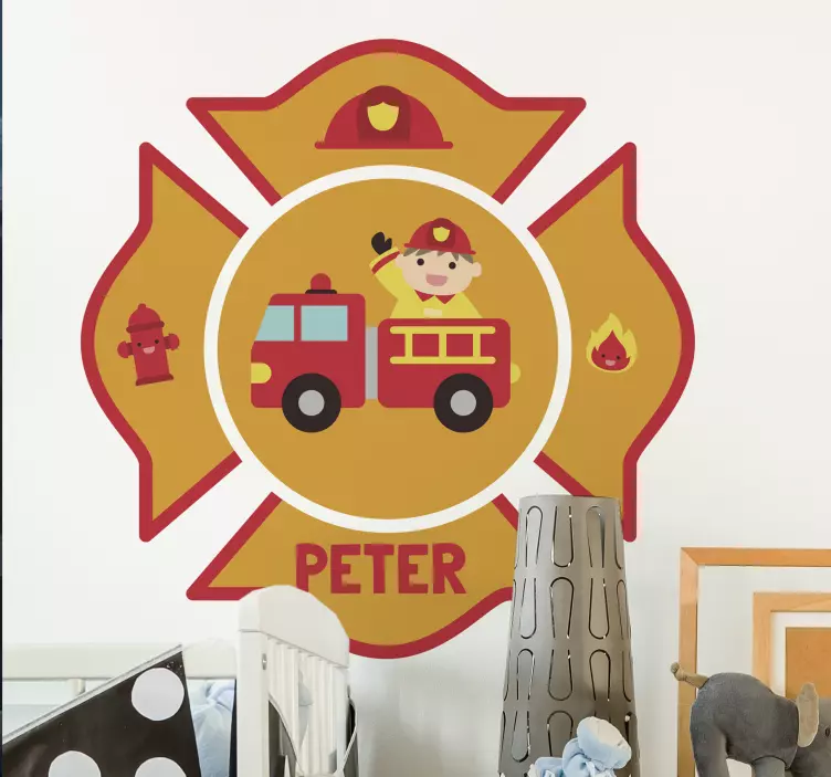 Personalisierter kinder feuerwehrmann wandaufkleber - TenStickers