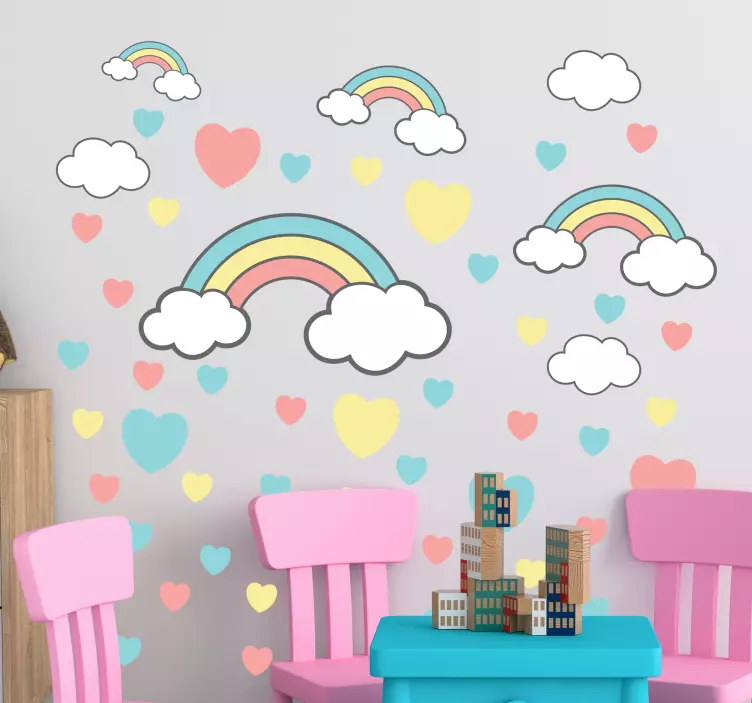 Regenbogen Wolken Herzen Aufkleber - TenStickers