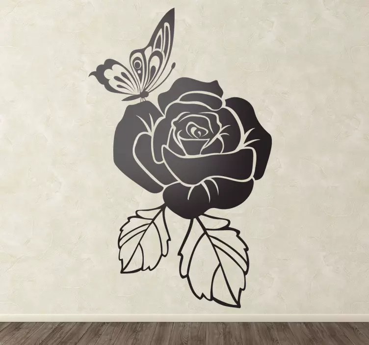 Wandtattoo Schmetterling auf Rose - TenStickers