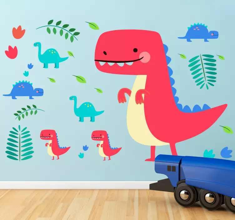 Roter dinosaurier wandaufkleber - TenStickers