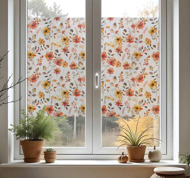 Sichtschutzfolie Fenster Herbstblumen Muster - TenStickers