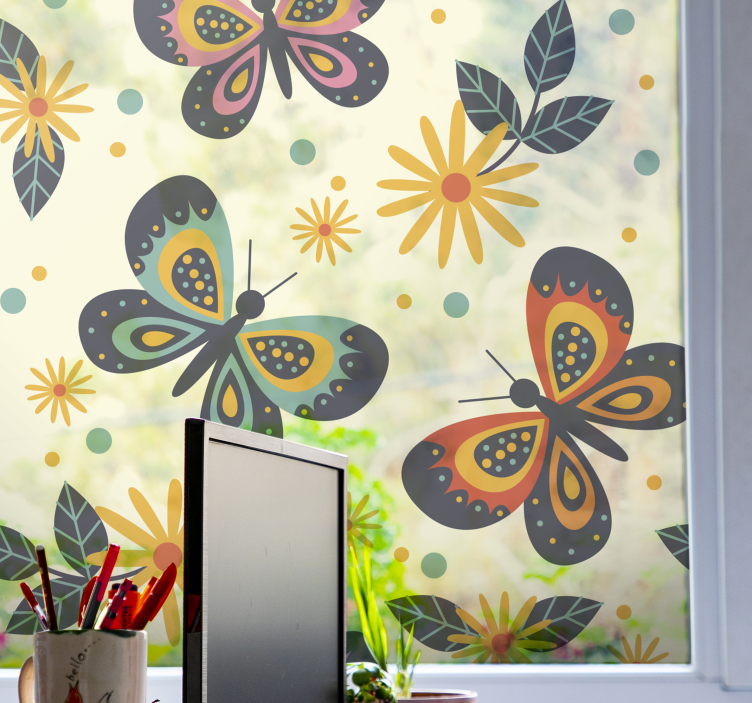 Sichtschutzfolie Fenster Sonnenblume und Schmetterlinge - TenStickers
