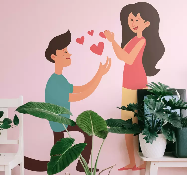 Sticker Hochzeit paar heiratsantrag herzen - TenStickers